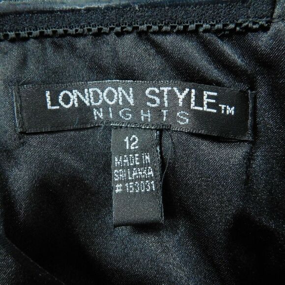London Style Nights Black Cocktail Dress Strapless Womens 12 Chiffon Flowing NWT - Picture 4 of 12
